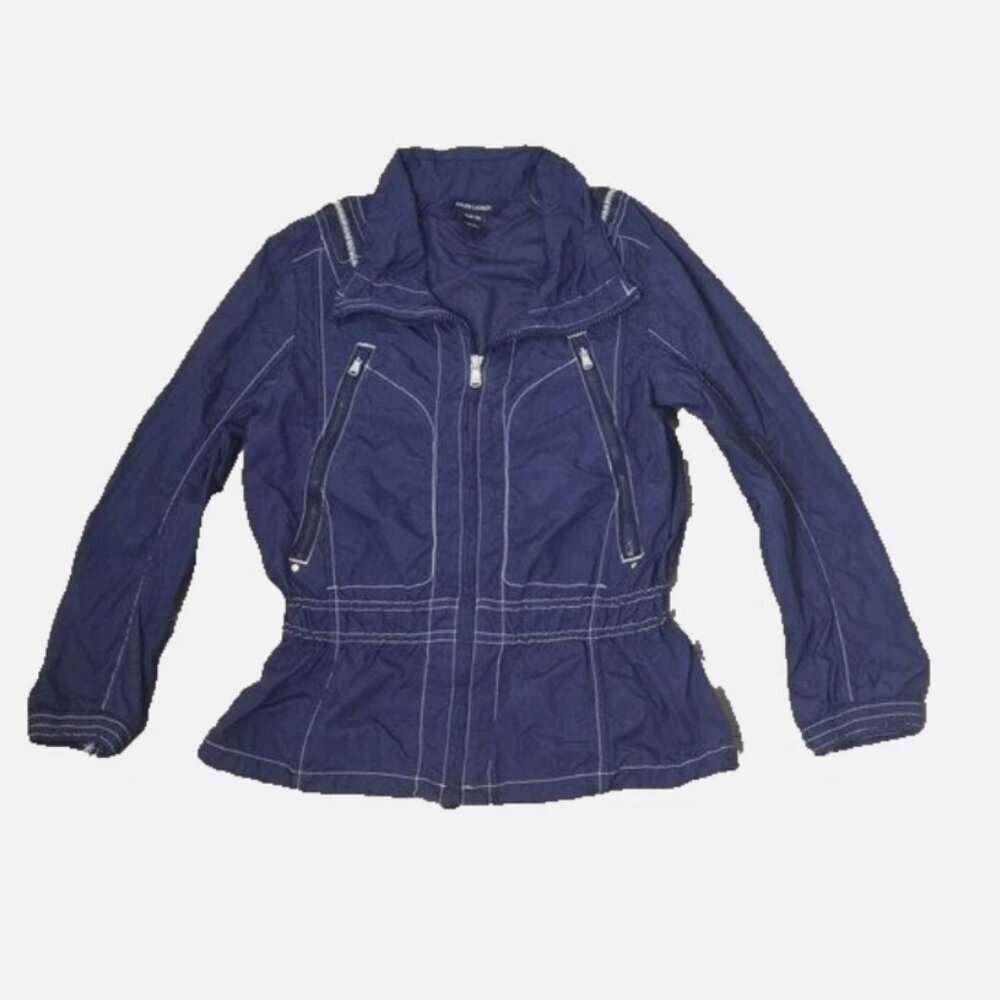 Ralph Lauren Girls Navy Packable Raincoat M 10/12 Water Repellent Zip Jacket